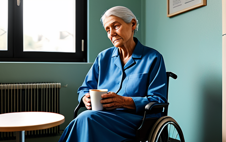 The Exhausted Caregiver**
Prompt: A fully clothed, professional female dementia caregiver in modest attire, sitting wearily on a break in a quiet corner of a care facility, holding a cup of coffee, safe for work, appropriate content, perfect anatomy, natural proportions, realistic rendering, high quality.
**